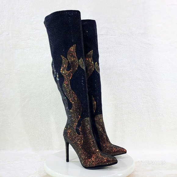 Mata Shoes Black and Gold Over the Knee Boots - Picture 1 of 14